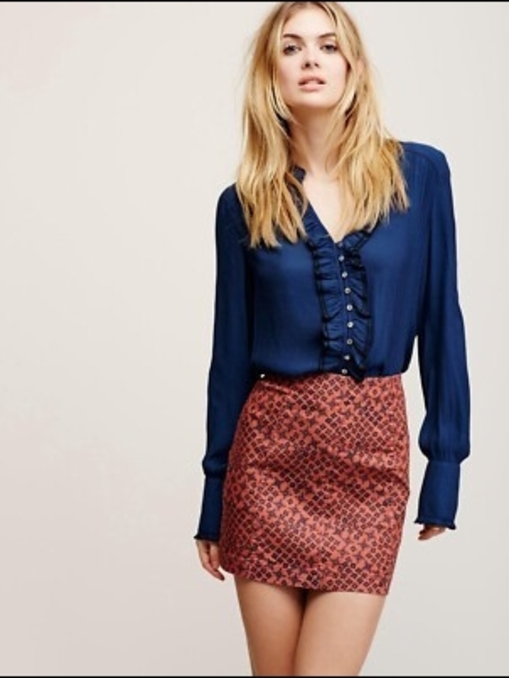 Free People Rust Geometric Stamp Pattern Stretch High-waisted Pencil Skirt| 2